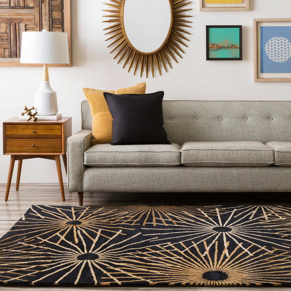 Clover Black Modern Wool Rug