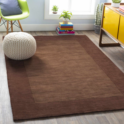 Bordered Solid Brown Wool Rug