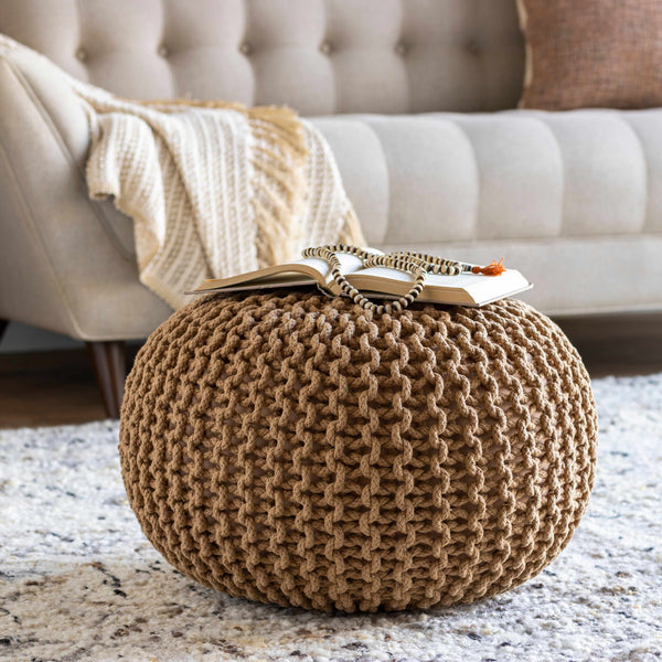 Carr Beige Knitted Cotton Pouf