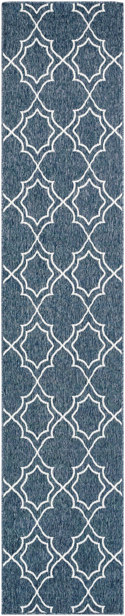 Unique Navy Blue Lattice Trellis Outdoor Rug - Clearance