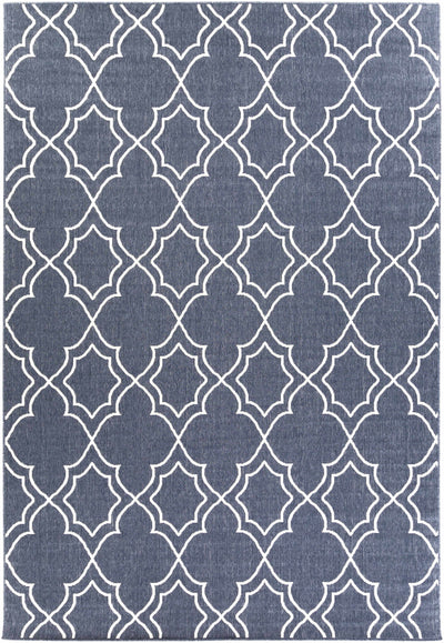 Unique Navy Blue Lattice Trellis Outdoor Rug - Clearance