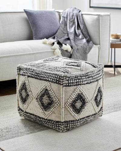 Cowanesque Beige Diamond-Patterned Square Pouf