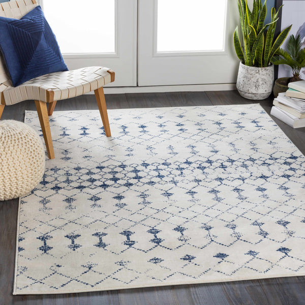 Cowaramup 7x9 White/Blue Trellis Rug - Clearance