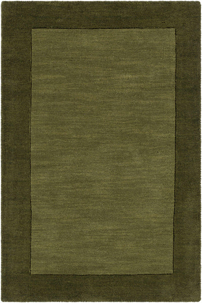 Bordered Solid Olive Green Wool Rug