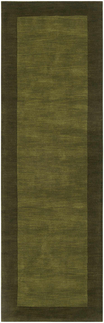 Bordered Solid Olive Green Wool Rug