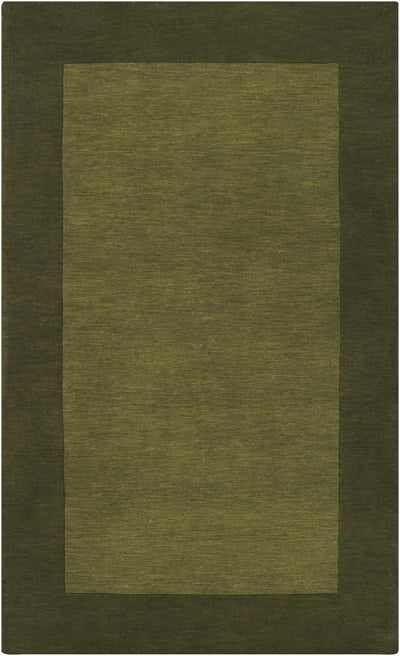 Bordered Solid Olive Green Wool Rug