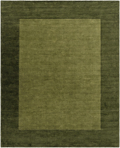 Bordered Solid Olive Green Wool Rug