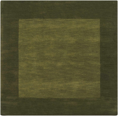 Bordered Solid Olive Green Wool Rug