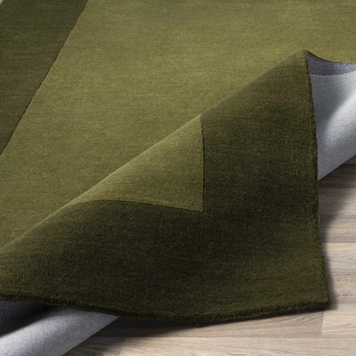 Bordered Solid Olive Green Wool Rug