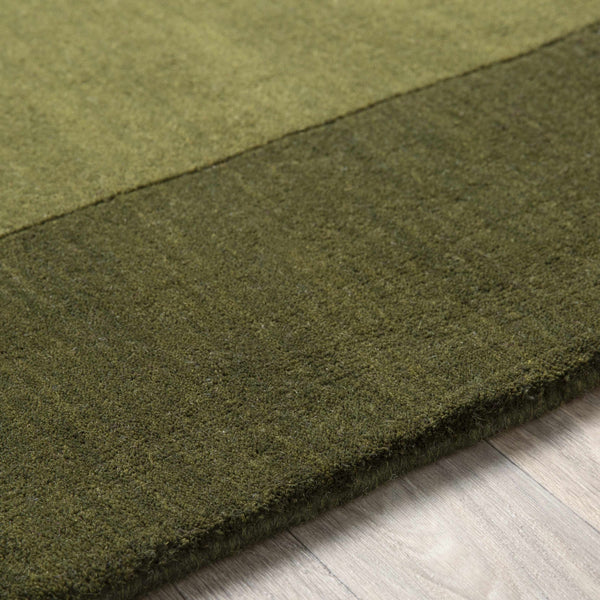 Bordered Solid Olive Green Wool Rug