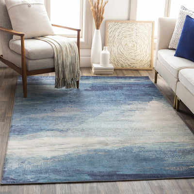 Olivia Abstract Ice Blue Thin Area Rug