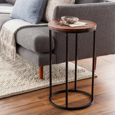 Duka Wood Top Metal Round End Table