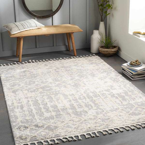 Dolo Embossed Cream&Gray Area Rug with Tassels - Clearance