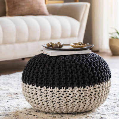 Dothan Knitted Black and Off White Pouf