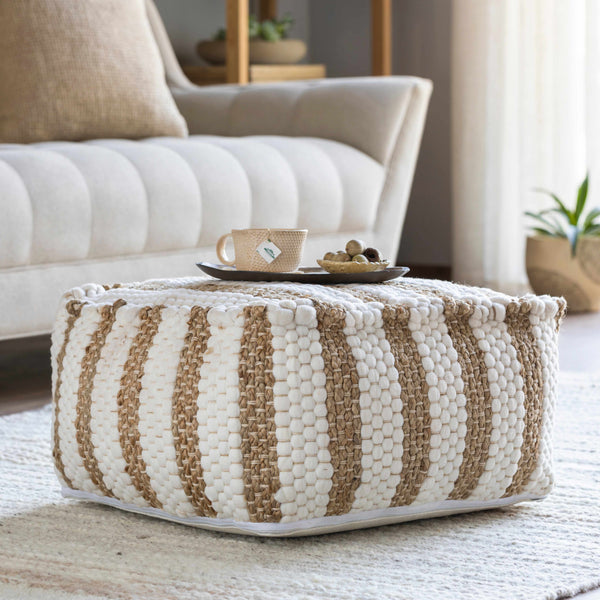 Drift Gray Chevron Pouf