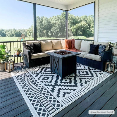 Feya Black Outdoor Rug Washable - Clearance