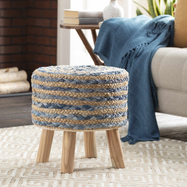 Fermont Hand Crafted Denim Jute Ottoman