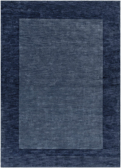 Bordered Solid Ink Blue Wool Rug