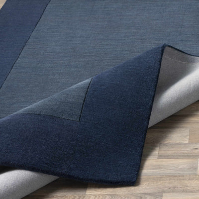 Bordered Solid Ink Blue Wool Rug