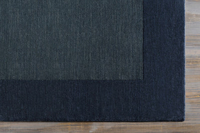 Bordered Solid Ink Blue Wool Rug