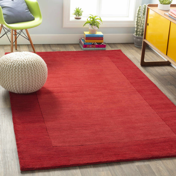 Bordered Solid Red Wool Rug