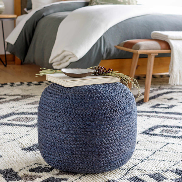 Gail Navy Jute Knitted Pouf