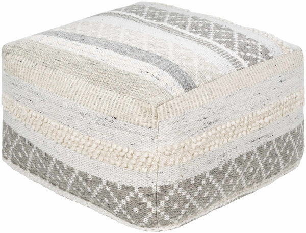 Geyser Woven White Gray Cotton Pouf