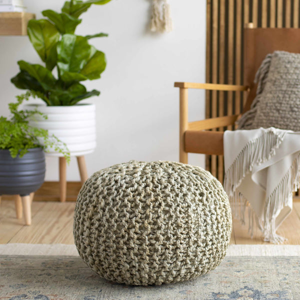 Guajiquiro Beige Knitted Jute Pouf