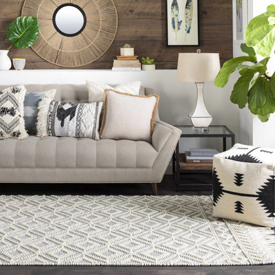 Glastonbury Gray&White Trellis Wool&Cotton Area Rug - Clearance