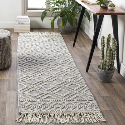 Glastonbury Gray&White Trellis Wool&Cotton Area Rug - Clearance