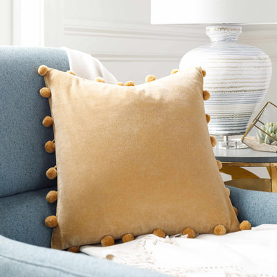 Hancock Tan Pom Pom Throw Pillow - Clearance