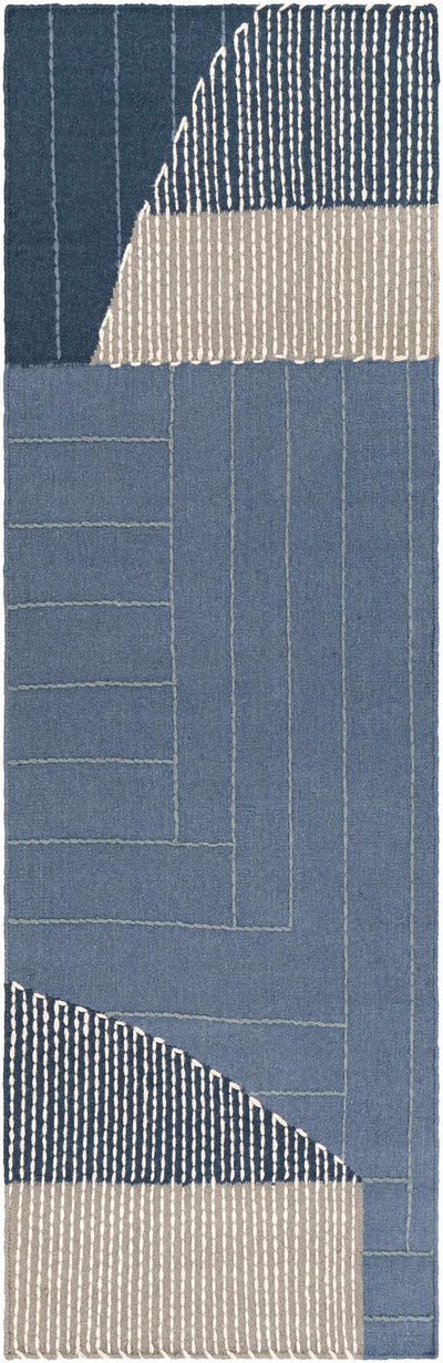 Blue Hanwood Wool Blend Braided Area Rug - Clearance