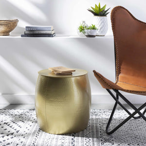 Hassa Gold Textured Drum End Table