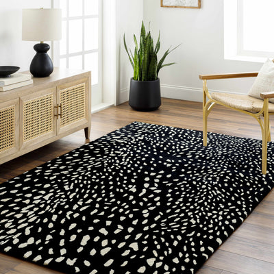 Athena Black Giraffe Print Wool Rug