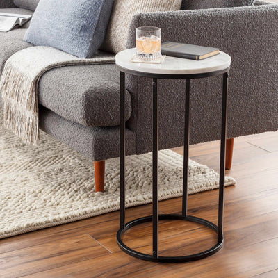 Iris White Marble Black Metal End Table