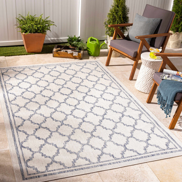 Noam Cream & Blue Indoor & Outdoor Rug - Clearance