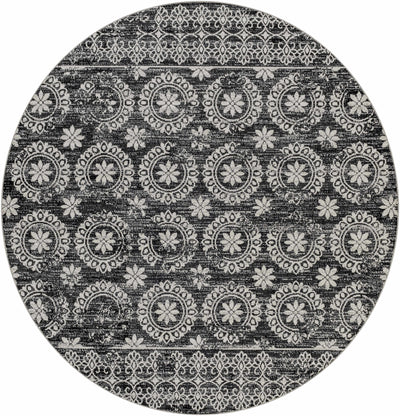 Kahraman Black&White Floral Washable Area Rug