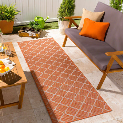 Unique Outdoor Trellis Area Rug, Rust Red - Clearance