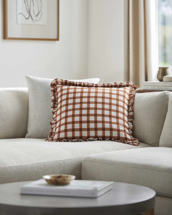 Usain Rust Gingham Ruffled Pillow