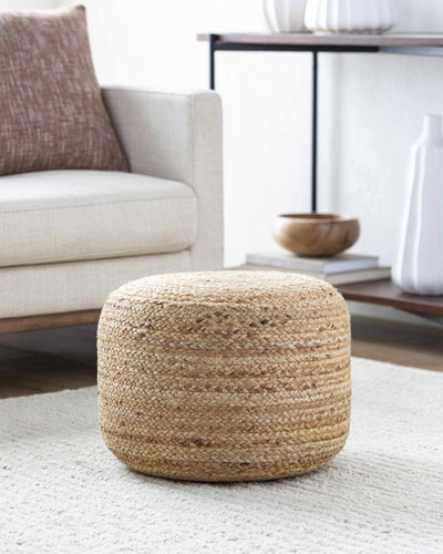 Lavertezzo Knitted Beige Cotton Pouf