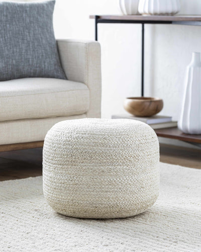 Lavertezzo Knitted Beige Cotton Pouf