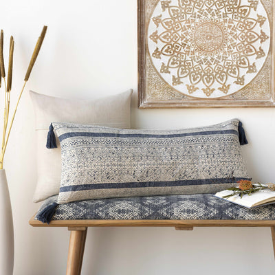 Linaon Navy Tassel Geometric Lumbar Pillow