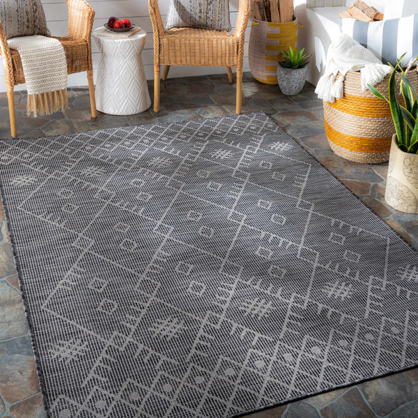 Lorena Charcoal Flatweave Trellis Carpet - Clearance