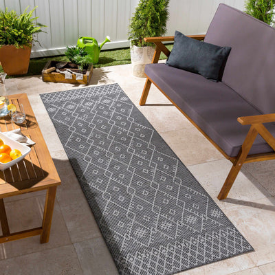 Lorena Charcoal Flatweave Trellis Carpet - Clearance