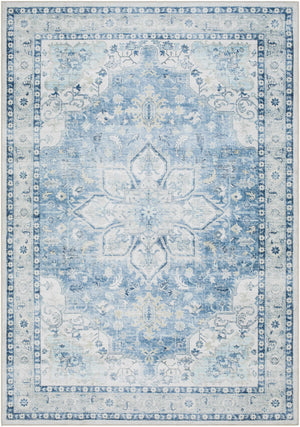 Lotan Blue Medallion Washable Area Rug