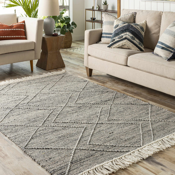 Gray Malilipot Wool Blend Braided Tassel Area Rug - Clearance