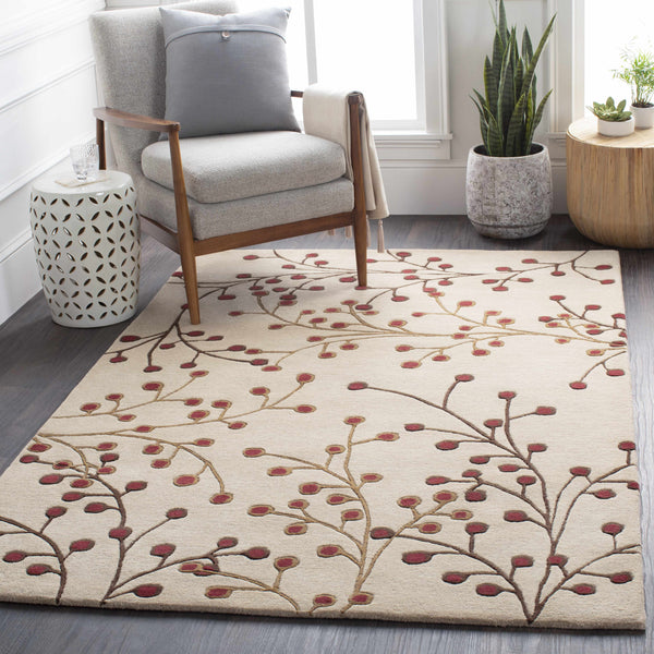 Elsu Beige&Burgandy Wool Rug