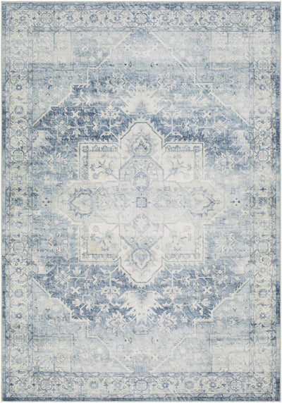 Mauro Navy Medallion Washable Area Rug