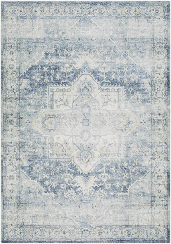 Mauro Navy Medallion Washable Area Rug