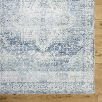 Mauro Navy Medallion Washable Area Rug